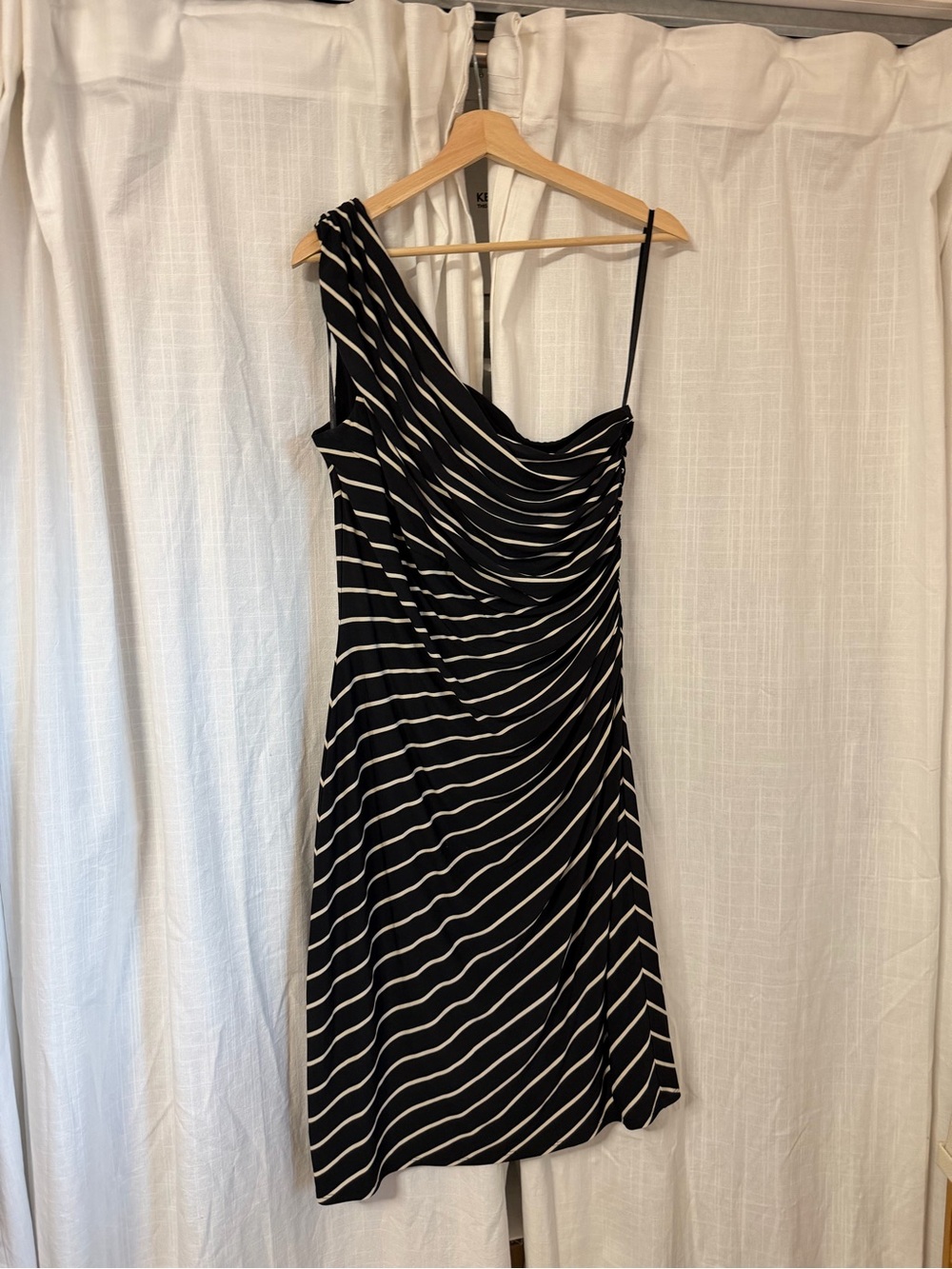 Ralph Lauren Black and White One-Shoulder Striped Dress